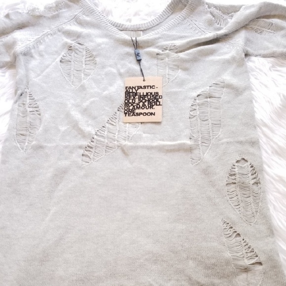 One Teaspoon Tops - One Teaspoon Gray Distressed Short Sleeve Top